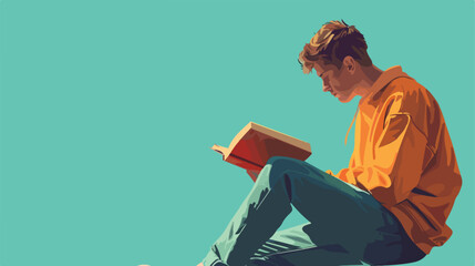 Young man reading book on color background Vector style