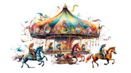 A carousel adorned with horses, supporting another carousel on top in a mesmerizing display