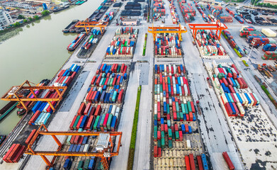 Aerial view of container terminal industrial landscape