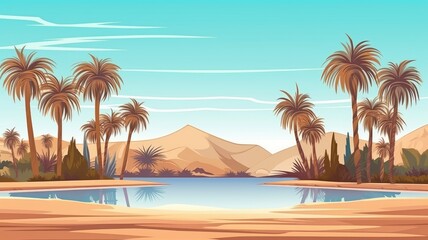 Fototapeta na wymiar Serene Desert Oasis Illustration