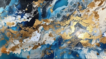 luxury marble background. Digital art marbling texture. Blue, gold