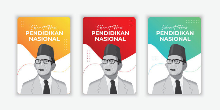 flat design happy national education day of indonesia set collection