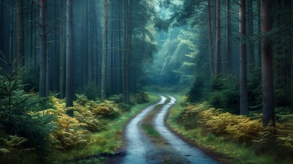 Obraz premium Winding road leading through the forest