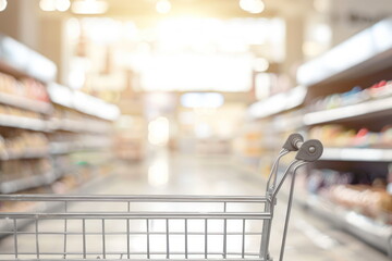 Cart with blur supermarket background