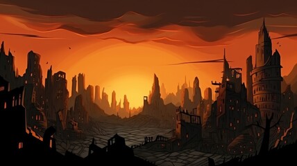 Naklejka premium Apocalyptic Urban Inferno: City Engulfed in Flames