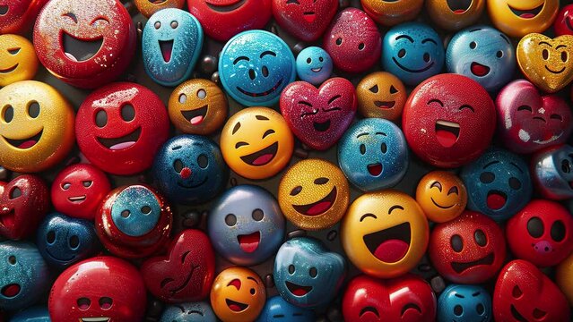 World emoji Day concept. Funny emoticons faces with facial expressions. Large collection of emoticons. 4K Videos