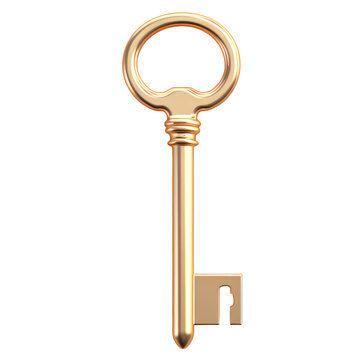 3d gold key clay rendered soft pastel color, blender illustration transparent background