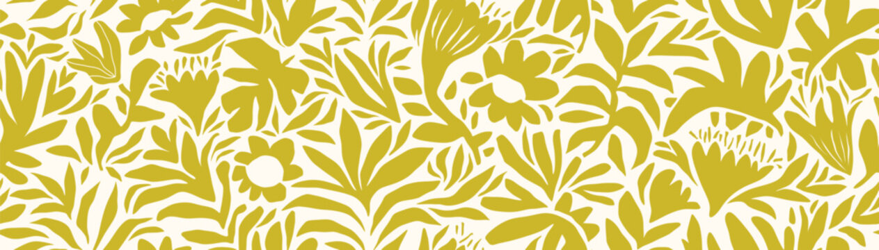 Fototapeta Organic abstract shapes floral pattern. leaf and flower shape organic seamless pattern. leaves silhouette summer pattern modern vector style on white background.