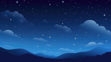 Serene Night Sky with Moonlit Mountain Silhouette