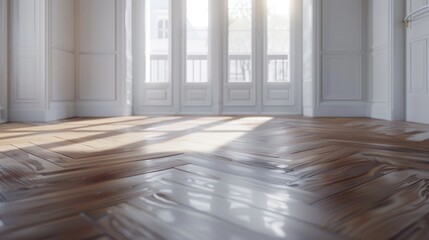 Fototapeta premium 3d empty apartment room with an empty white wall and wood floor