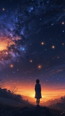 Obraz premium Girl with mystical scene the starry night sky