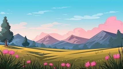 Serene Mountain Landscape Cartoon