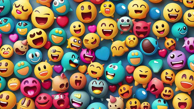 World emoji Day concept. Funny emoticons faces with facial expressions. Large collection of emoticons. 4K Videos