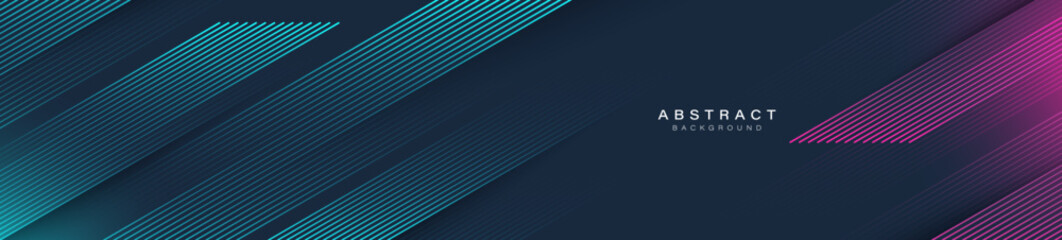 Abstract horizontal banner background with blue and pink diagonal lines. Modern stripes. Minimalist trendy geometric lines pattern design. Suit for presentation, cover, header, brochure, website