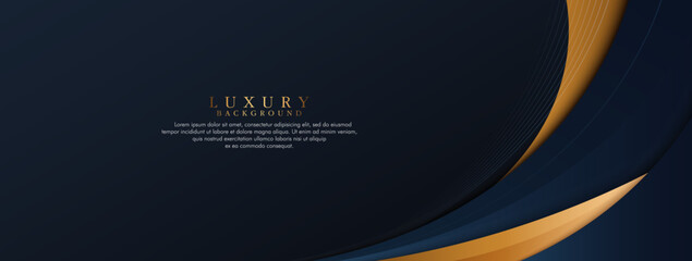Dark blue and gold abstract curve shape background. Luxury and elegant style template design with space for text. Modern graphic element. Suit for presentation, brochure, poster, flyer, card