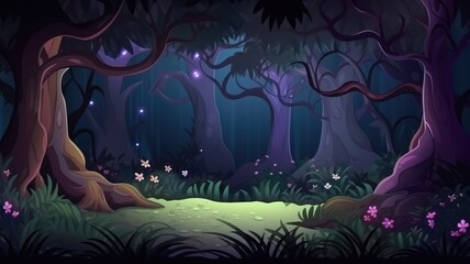 Mystical Nighttime Forest with Magical Lights