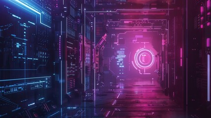 Obraz premium Futuristic Server Room with Glowing Blue Portal 