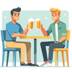 illustration of two men sitting and toasting with beer glasses