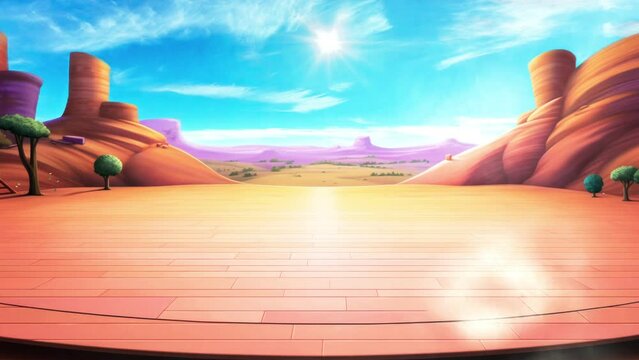 empty stage cartoon background landscape of desert, harmony with nature. seamless looping 4K time-lapse virtual video animation background