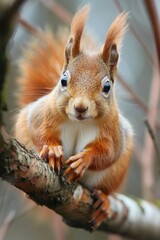 AI generated illustration of a Eurasian Red Squirrel (Sciurus vulgaris) moving through woodlands