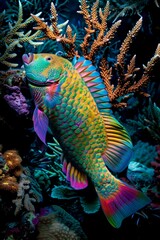 AI generated illustration of a vibrant Mediterranean Parrotfish (Sparisoma cretense) swimming