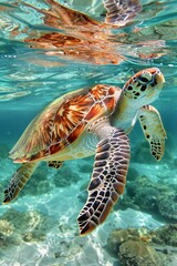 Obraz premium AI generated illustration of a Sea Turtle (Caretta caretta) in the warm waters of the Mediterranean