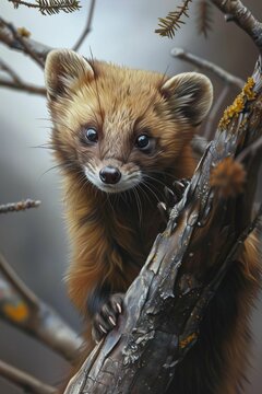 AI generated illustration of a European Beech Marten (Martes foina) prowling in twilight