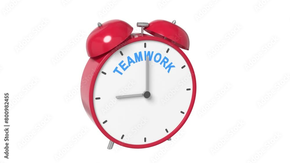 Poster ringing alarm clock text teamwork. deadline concept. 3d animation.
