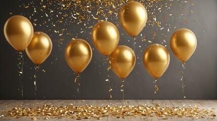 Golden balloons on a gray background