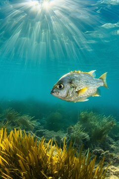 AI generated illustration of a Sargo (Diplodus sargus) swimming in Mediterranean waters