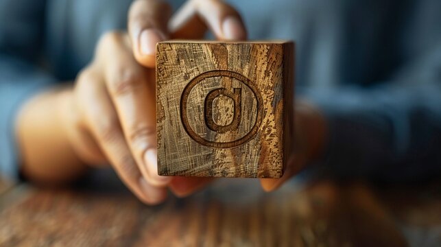 Person holding wooden block with copyright icon for author rights and patented intellectual property copyleft trademark license Copyright or patent concept , octane render