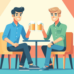 Illustration of a man toasting a beer glass with a friend