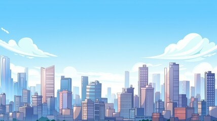 Serene Urban Skyline Cartoon Illustration