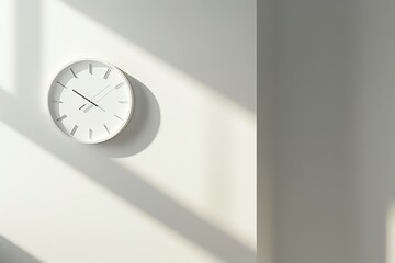 A peaceful image of a minimalist clock on a bare wall, its hands moving steadily The simplicity of the design and consistent ticking create a calming, rhythmic ambiance