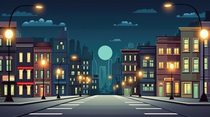 Colorful Town Street Panorama Illustration
