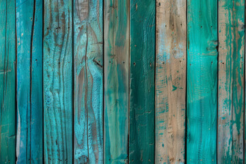 Fototapeta na wymiar Vintage Weathered Wood Wall with Dark Green & Turquoise Planks