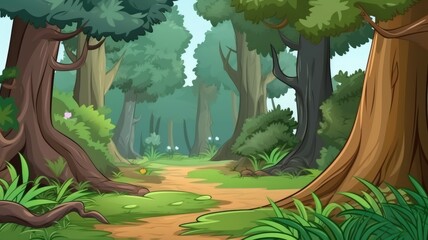 Whimsical Forest Trail Cartoon Backdrop