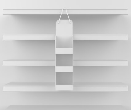Hangsell Display Shelve Stand blank template, 3d illustration. 