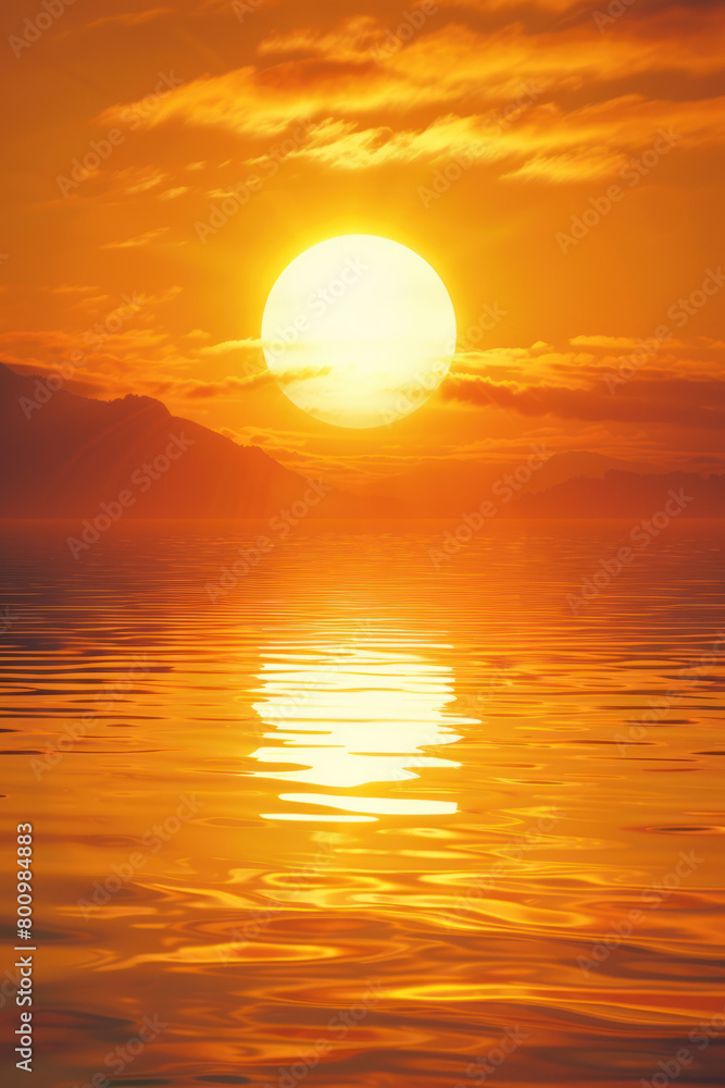 Wall mural Glowing Sunrise Over Tranquil Waters., International Sun Day, the importance of solar energy, Sun’s contributions to life on Earth.