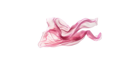 A pink silk scarf floating in the air against a white background