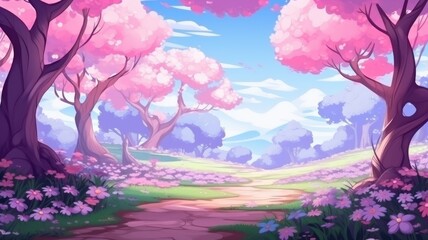 Enchanted Cherry Blossom Grove Illustration