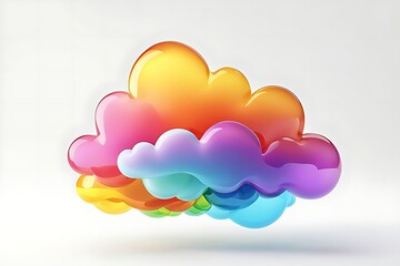 Obraz premium Abstract rainbow cloud isolated on white background. Cartoon 3D illustration, gradient. Glossy surface