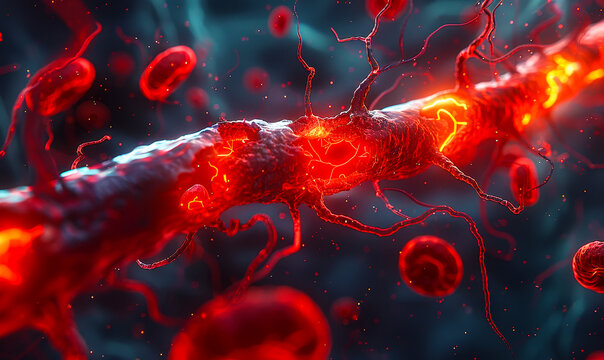 Arteriosclerosis Anatomical 3D Render - Cholesterol Plaque Buildup Inside Artery Cross-Section, Medical Science Illustration Background