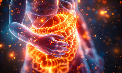 Digestive Health Visualized: 3D Illustration of Human Stomach Pain, Gastric Distress - Internal Anatomy, Digestive Issues