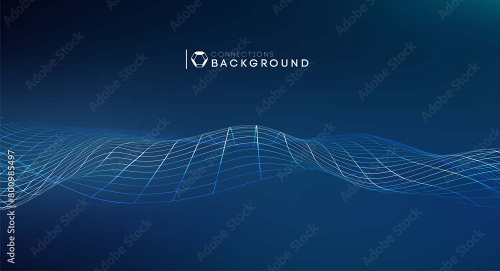 Aufkleber sound wave audio abstract background. network connections music wave pulse. blue technology backgrou