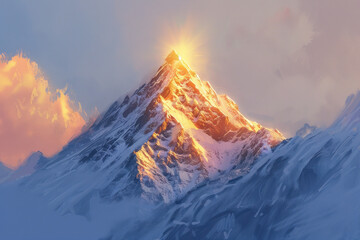 "Sunlit Snowy Mountain Peak", International Sun Day, the importance of solar energy, Sun’s contributions to life on Earth.