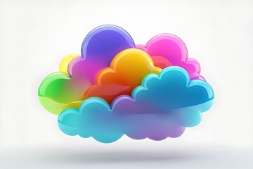 Obraz premium Abstract rainbow clouds isolated on white background. Cartoon 3D illustration, gradient. Glossy surface