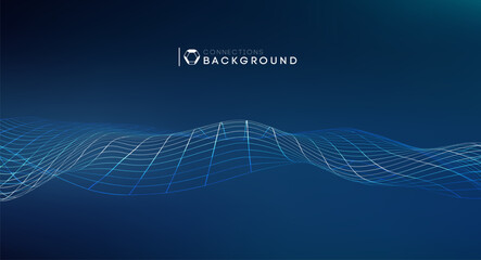 Sound wave audio abstract background. Network connections music wave pulse. Blue technology background. Network stream