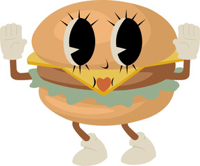 Retro Hamburger Character Mascot