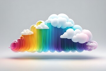 Obraz premium Abstract rainbow clouds isolated on white background. Textured cartoon 3D illustration, gradient